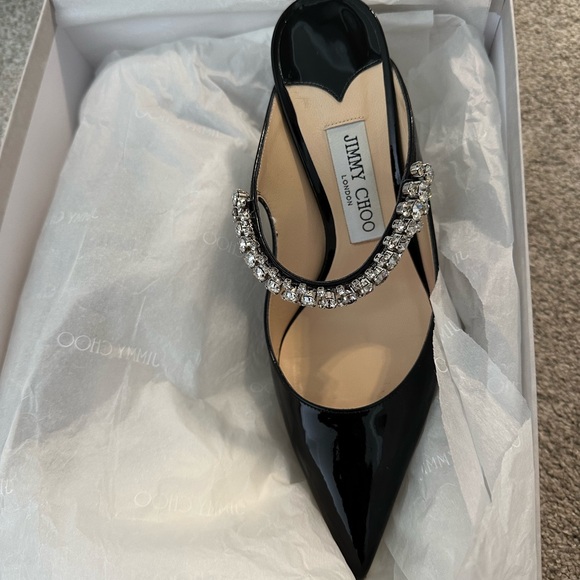Jimmy Choo Shoes - Jimmy Choo Black Patent Heels with Crystal Strap